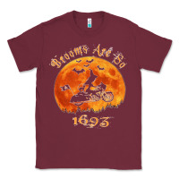 Burgundy Halloween Witch On Motorcycle Cat & Moon Salem Witch Trials Premium Classic Tee - trangStudio
