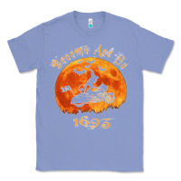 Colony Blue Halloween Witch On Motorcycle Cat & Moon Salem Witch Trials Premium Classic Tee - trangStudio