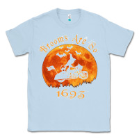 Dusty Blue Halloween Witch On Motorcycle Cat & Moon Salem Witch Trials Premium Classic Tee - trangStudio
