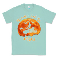 Seafoam Halloween Witch On Motorcycle Cat & Moon Salem Witch Trials Premium Classic Tee - trangStudio