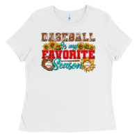 White Baseball is my favorite season Ladies Tee - NancyCooperArtShop