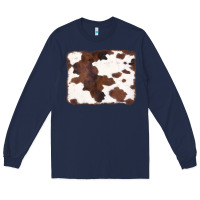 Navy Brown Cowhide Background Long Sleeve Tee - CowCowDesign