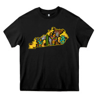 Black Kentucky Map Western Sunflower Pattern Heavy Core Tee - Bettercallsaul
