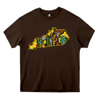 Chocolate Brown Kentucky Map Western Sunflower Pattern Heavy Core Tee - Bettercallsaul