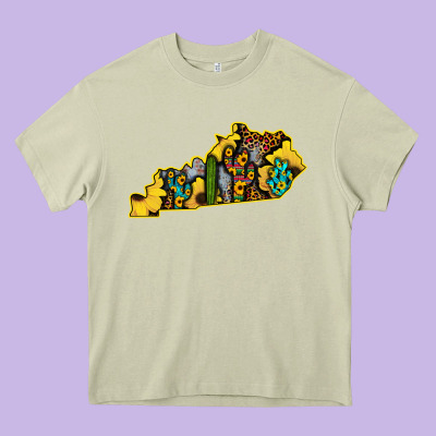 Kentucky Map Western Sunflower Pattern Heavy Core Tee Designed By Bettercallsaul