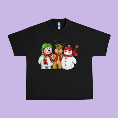 Christmas Polar Bear Reindeer And Snowman Urban Heavy Tee Designed By Cowgirlartshop