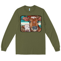 Army Green Cows Serape Leopard Gemstone Long Sleeve Tee - CowCowDesign