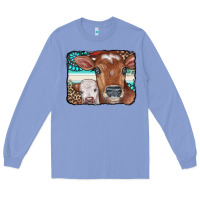 Colony Blue Cows Serape Leopard Gemstone Long Sleeve Tee - CowCowDesign