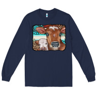 Navy Cows Serape Leopard Gemstone Long Sleeve Tee - CowCowDesign