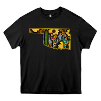 Black Western Oklahoma Map Sunflower Pattern Heavy Core Tee - Bettercallsaul