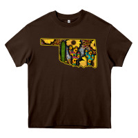 Chocolate Brown Western Oklahoma Map Sunflower Pattern Heavy Core Tee - Bettercallsaul