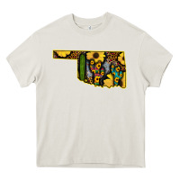 Western Oklahoma Map Sunflower Pattern Heavy Core Tee | Teevron