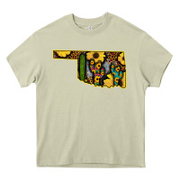 Mossy Western Oklahoma Map Sunflower Pattern Heavy Core Tee - Bettercallsaul