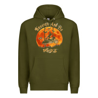 Army Green Halloween Witch On Motorcycle Cat & Moon Salem Witch Trials Premium Premium Hoodie - trangStudio