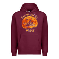 Burgundy Halloween Witch On Motorcycle Cat & Moon Salem Witch Trials Premium Premium Hoodie - trangStudio