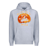 Heather Grey Halloween Witch On Motorcycle Cat & Moon Salem Witch Trials Premium Premium Hoodie - trangStudio