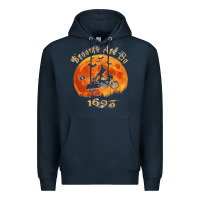 Navy Halloween Witch On Motorcycle Cat & Moon Salem Witch Trials Premium Premium Hoodie - trangStudio