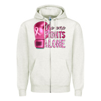 Oatmeal Heather Breast cancer no one fights alone boxing Zipper Hoodie - Artiststas