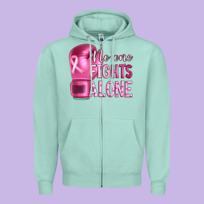Breast Cancer No One Fights Alone Boxing Zipper Hoodie Designed By Artiststas