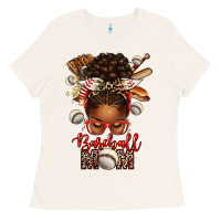 Bone Baseball Mom Afro Messy Bun Ladies Tee - texasbilliewilder