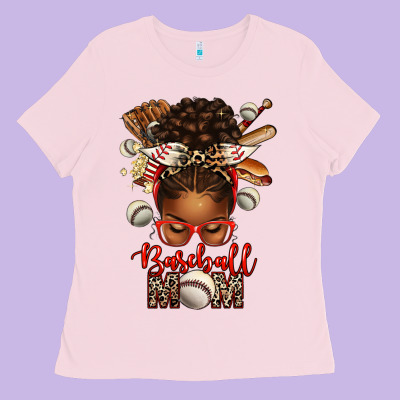 Baseball Mom Afro Messy Bun Ladies Tee Designed By Texasbilliewilder