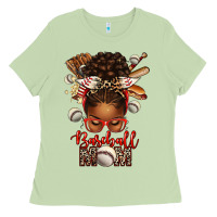 Matcha Baseball Mom Afro Messy Bun Ladies Tee - texasbilliewilder