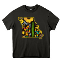 Asphalt Western Missouri Map Sunflower And Cactus Pattern Heavy Core Tee - Bettercallsaul