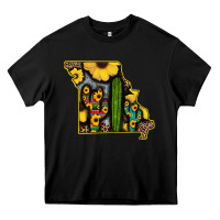 Black Western Missouri Map Sunflower And Cactus Pattern Heavy Core Tee - Bettercallsaul