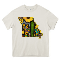 Western Missouri Map Sunflower And Cactus Pattern Heavy Core Tee | Teevron