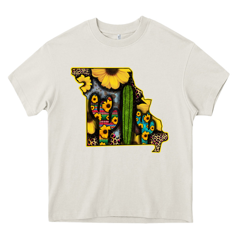 Western Missouri Map Sunflower And Cactus Pattern Heavy Core Tee by Bettercallsaul | Teevron