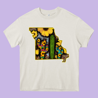Western Missouri Map Sunflower And Cactus Pattern Heavy Core Tee Designed By Bettercallsaul