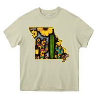 Mossy Western Missouri Map Sunflower And Cactus Pattern Heavy Core Tee - Bettercallsaul