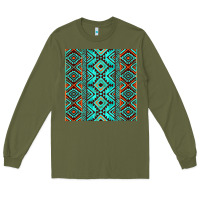Army Green Aztec Turquoise Pattern Long Sleeve Tee - CowCowDesign