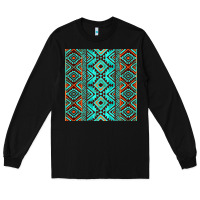 Black Aztec Turquoise Pattern Long Sleeve Tee - CowCowDesign