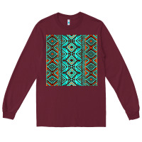 Burgundy Aztec Turquoise Pattern Long Sleeve Tee - CowCowDesign