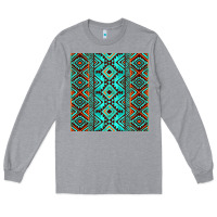 Heather Grey Aztec Turquoise Pattern Long Sleeve Tee - CowCowDesign