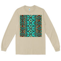 Mushroom Aztec Turquoise Pattern Long Sleeve Tee - CowCowDesign