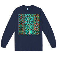 Navy Aztec Turquoise Pattern Long Sleeve Tee - CowCowDesign