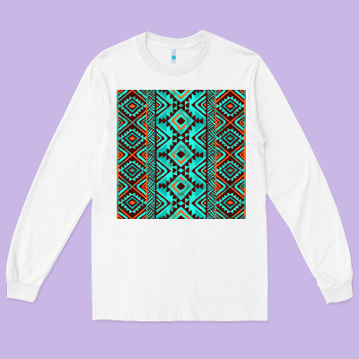 Aztec Turquoise Pattern Long Sleeve Tee Designed By Cowcowdesign