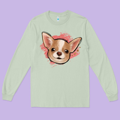 Chihuahua Pink Glitter Long Sleeve Tee Designed By Jasminsmagicworld