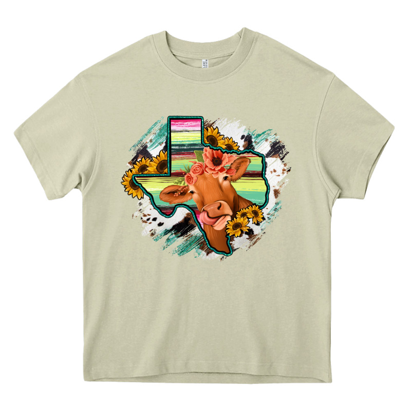 Western Texas Flag Cow Portrarit Heavy Core Tee by Bettercallsaul | Teevron