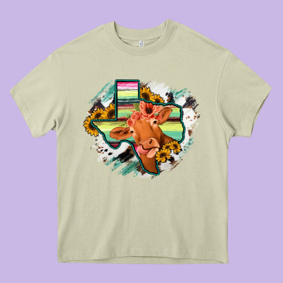 Western Texas Flag Cow Portrarit Heavy Core Tee Designed By Bettercallsaul