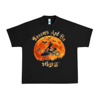Black Halloween Witch On Motorcycle Cat & Moon Salem Witch Trials Premium Urban Heavy Tee - trangStudio