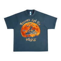 Midnight Navy Halloween Witch On Motorcycle Cat & Moon Salem Witch Trials Premium Urban Heavy Tee - trangStudio