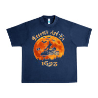 Navy Halloween Witch On Motorcycle Cat & Moon Salem Witch Trials Premium Urban Heavy Tee - trangStudio