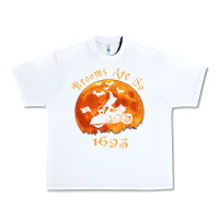White Halloween Witch On Motorcycle Cat & Moon Salem Witch Trials Premium Urban Heavy Tee - trangStudio