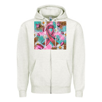 Oatmeal Heather Breast Cancer Ribbon Stethoscope Zipper Hoodie - Artiststas