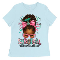 Surgical Technologist Afro Messy Bun Ladies Tee | Teevron