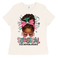 Bone Surgical Technologist Afro Messy Bun Ladies Tee - texasbilliewilder
