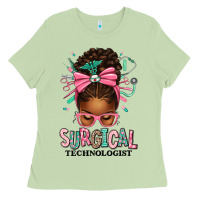 Matcha Surgical Technologist Afro Messy Bun Ladies Tee - texasbilliewilder